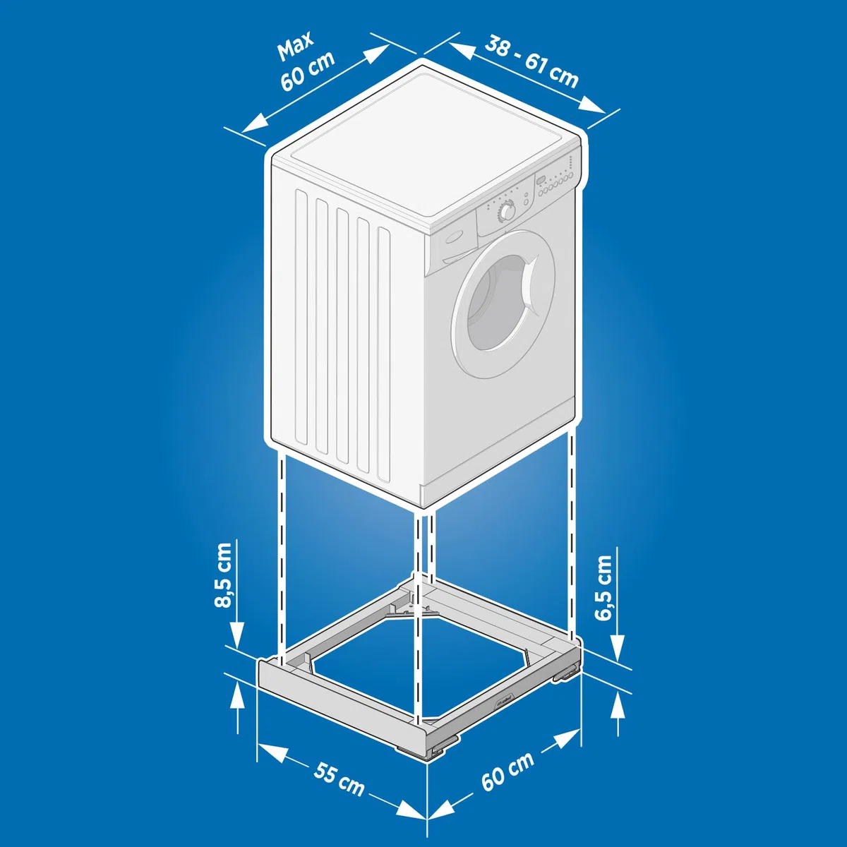 Meliconi BASE MOVE EVO SIOC, Base per Lavatrice con Ruote e Freni, 60x60cm, 250kg, Bianca