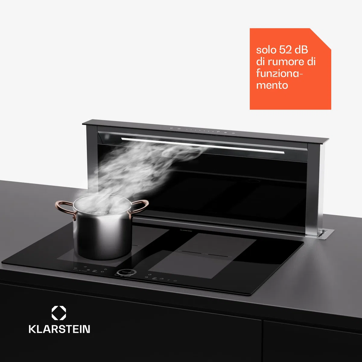 Klarstein cappa aspirante 75 cm a scomparsa ricircolo 2 in 1 576 m³/h LED touch nero