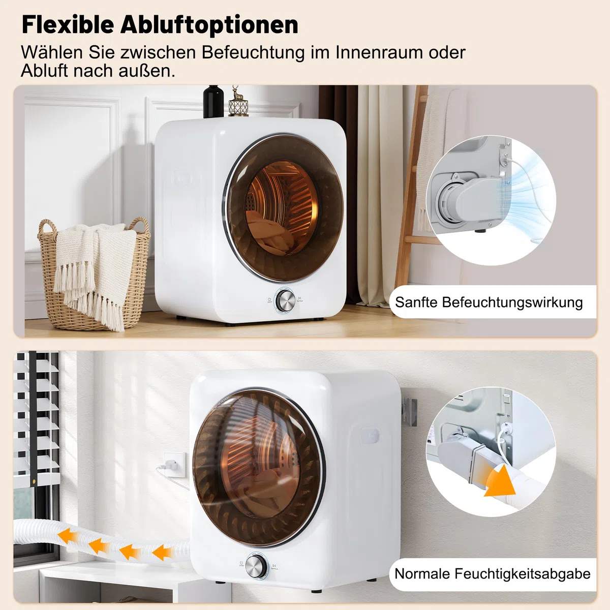 Merax Mini asciugatrice da 3 kg, 1350 W, con 8 programmi e sensore NTC, 65 dB, silenzioso, montaggio a parete, doppio filtro senza materiale di consumo, 53,5 × 42 × 65 cm, bianco