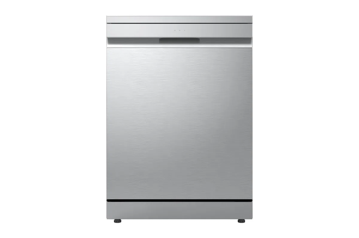 LG DF375HVS Lavastoviglie Libera Installazione Classe A, 14 Coperti, Lavaggio a Vapore TrueSteam, LED Esterno, Sistema QuadWash con 4 Bracci Irroratori, Serie 5, Auto-Apertura, 43dB, Wi-Fi, Grigia
