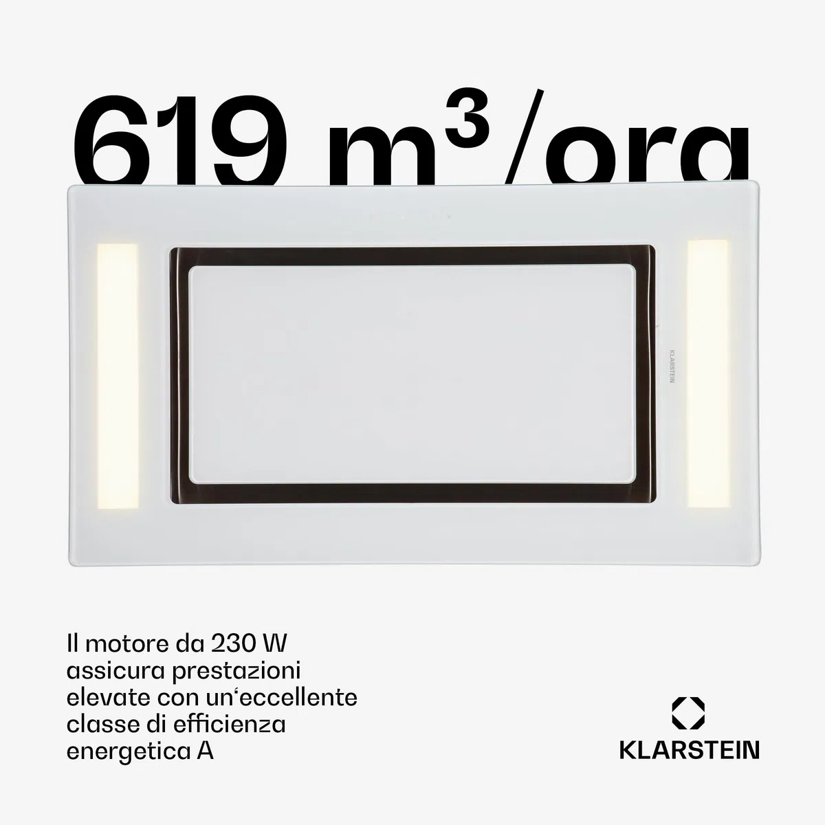 Klarstein Remy - Cappa Cucina, Cappa Aspirante ad Incasso, Controllo Touch, Cappa ad Isola, Illuminazione Piano Cottura, LED, Fino a 620 m³ / h, Telecomando, 90 cm, Bianco