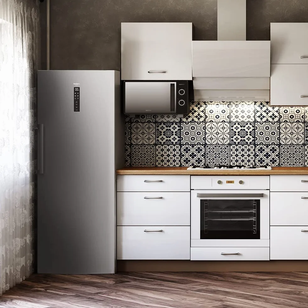 Cecotec Congelatore Verticale Bolero CoolMarket UF 380 Inox, 380 Litri, Motore Inverter Plus, Total No Frost, Display di Controllo, Convertibile in Frigorifero, Acciaio Inox