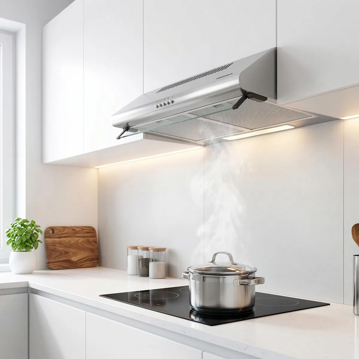 XCH-450S Cappa aspirante Piano di lavoro 60cm, Cappa Cucina Scarico e Riciclaggio 347,4 m³/h, Doppio Motore, Acciaio inossidabile, Argento