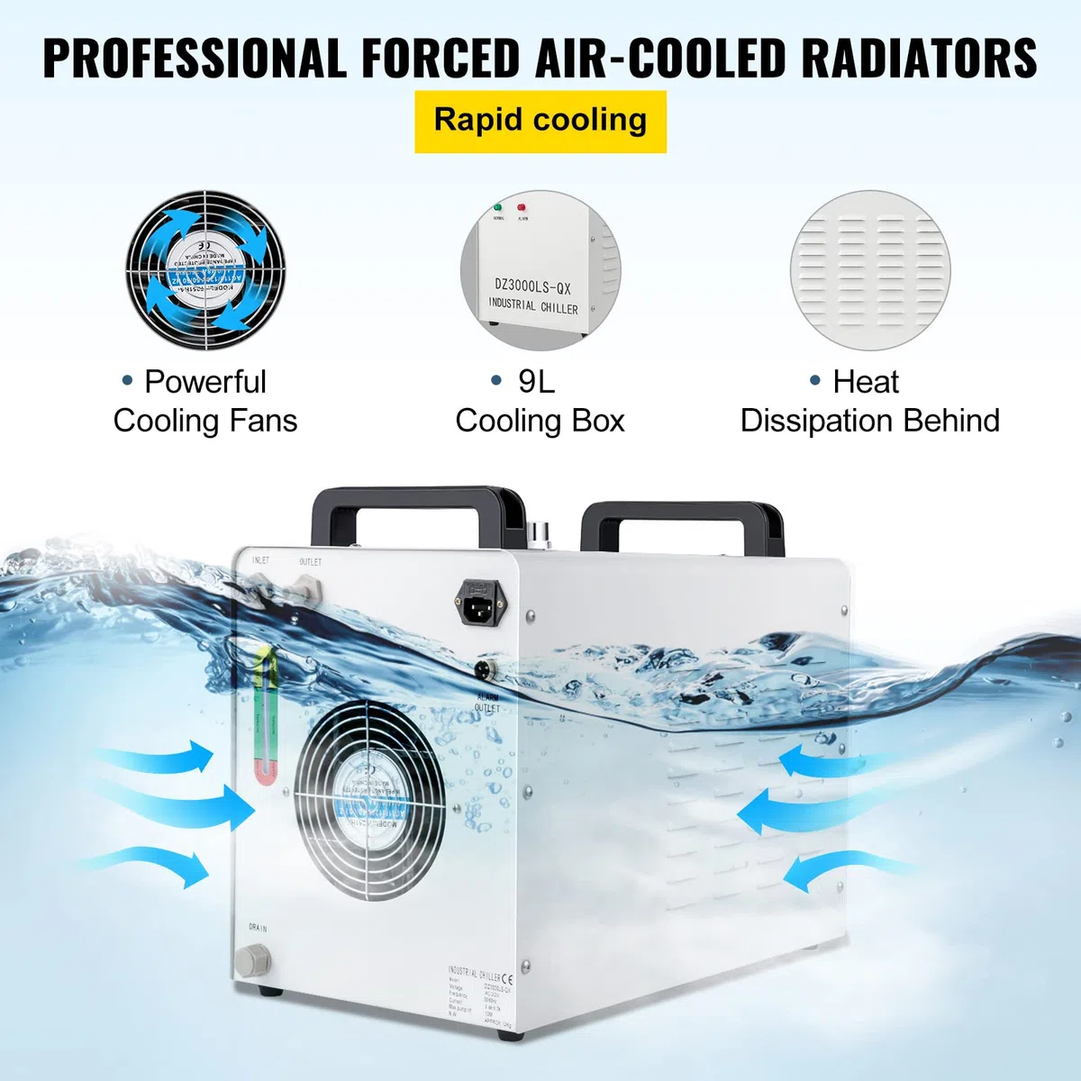 VEVOR Refrigeratore di Acqua Industriale del Refrigeratore di Acqua DZ3000LS-QX 9L Acqua Raffreddamento Refrigeratore Industriale Modello per CNC Laser Engraver