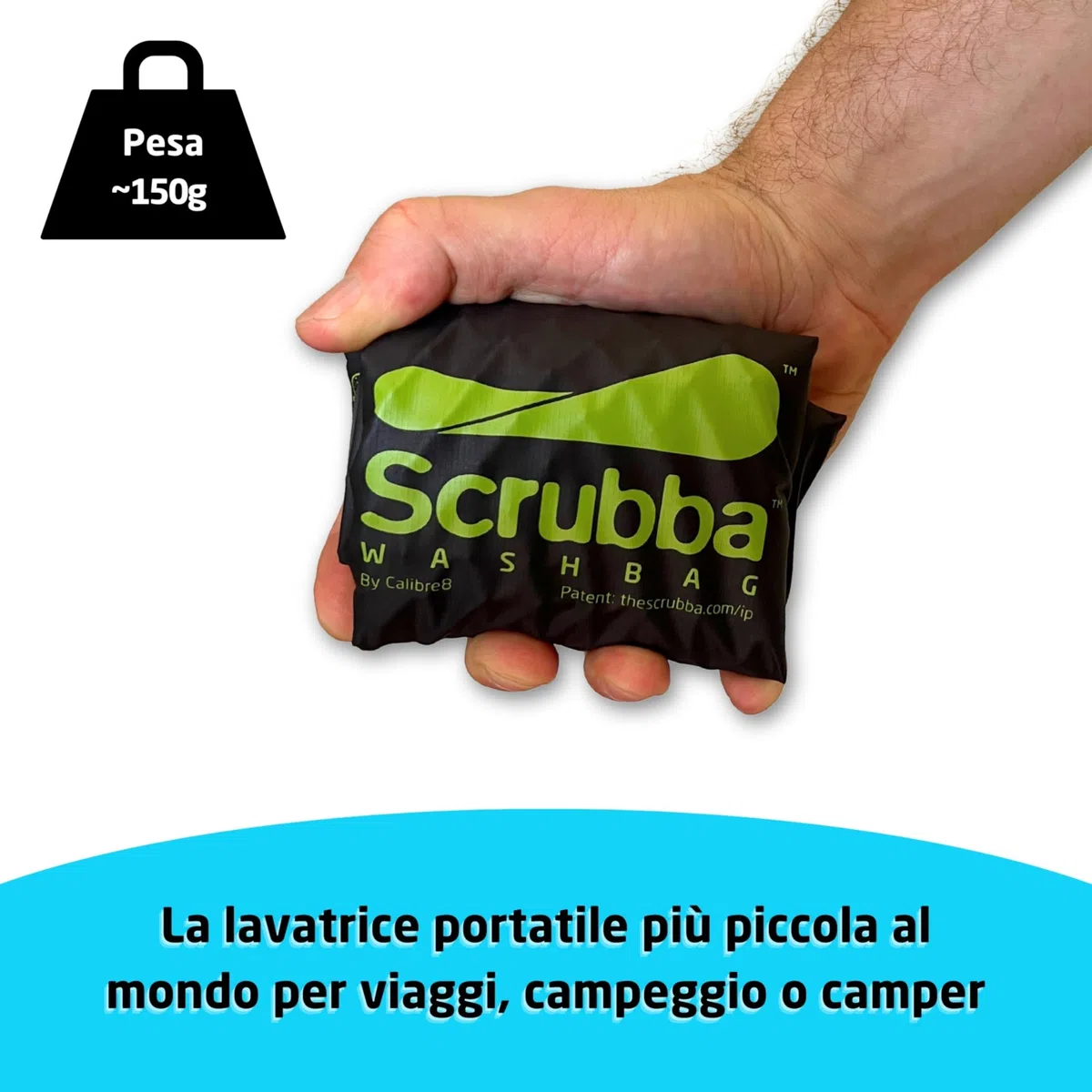 Scrubba Wash Bag 2.0 Sacchetto Lavatrice Portatile Borsa Sacco per Lavare Lavasciuga con Esclusivo Sistema Asse per Bucato Indispensabile Accessorio Camper Campeggio Escursione Viaggio Ovunque