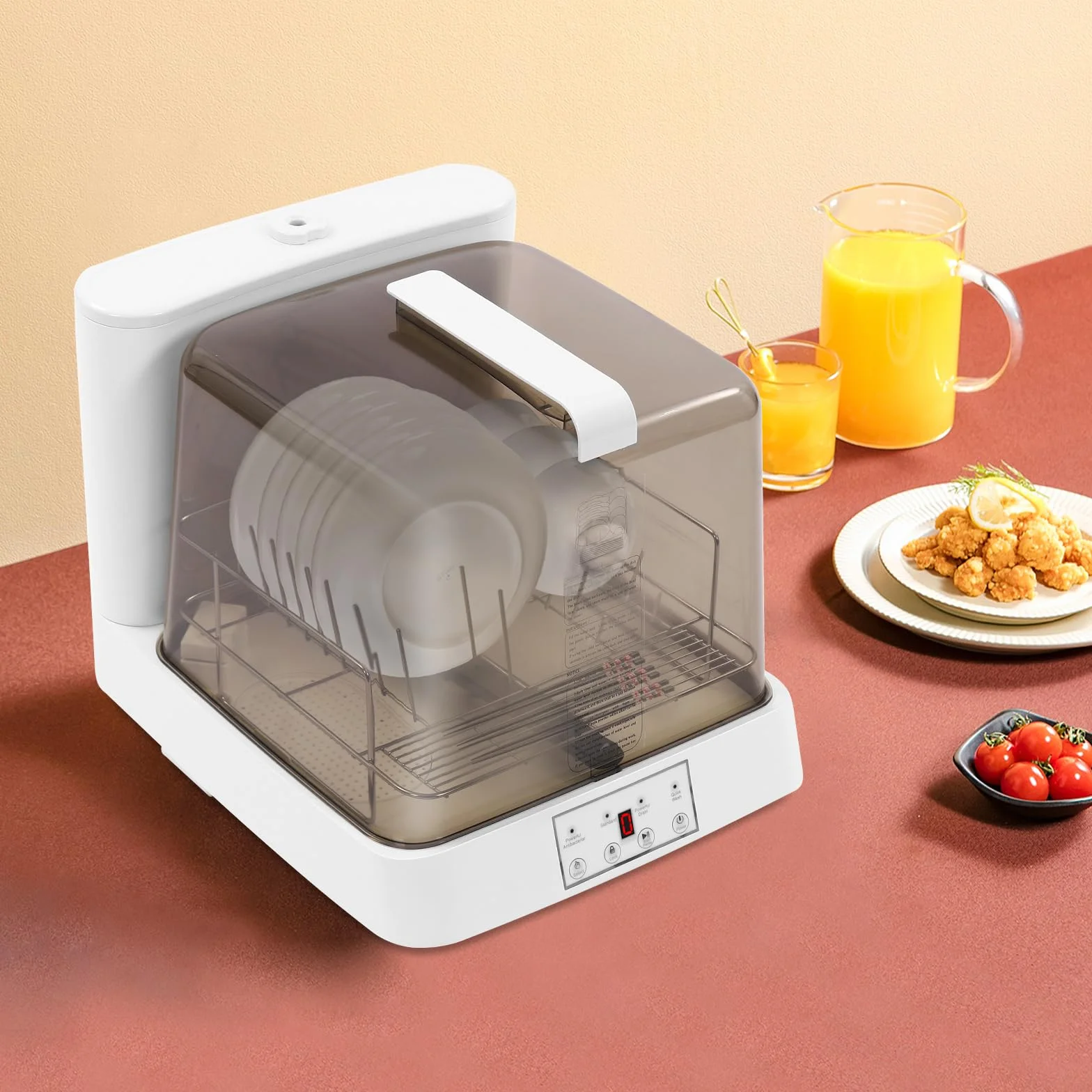 Lavastoviglie Portatile Lavastoviglie Automatico con Serbatoio Mini Lavastoviglie per Appartamenti Dormitori e Camper Bianco Marrone