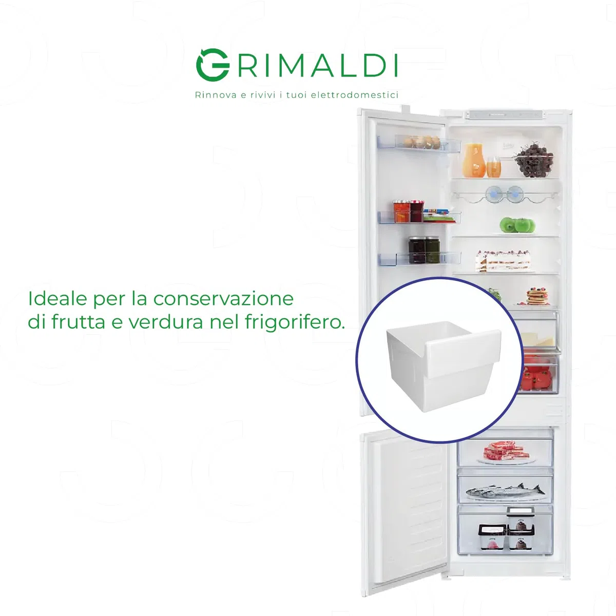 G GRIMALDI Cassetto Verdura Frigorifero 2247074103 compatibile con Rex Electrolux Zanussi, Ripiano Frutta Bianco 225x235 – Ricambio Alternativo 2275053144 2275053433