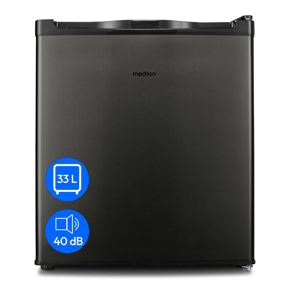 MEDION Mini congelatore (capacità 33 litri, altezza 51 cm, piedini regolabili in altezza, maniglia incassata, impostazione manuale della temperatura, classificazione 4 stelle, MD37675) grigio