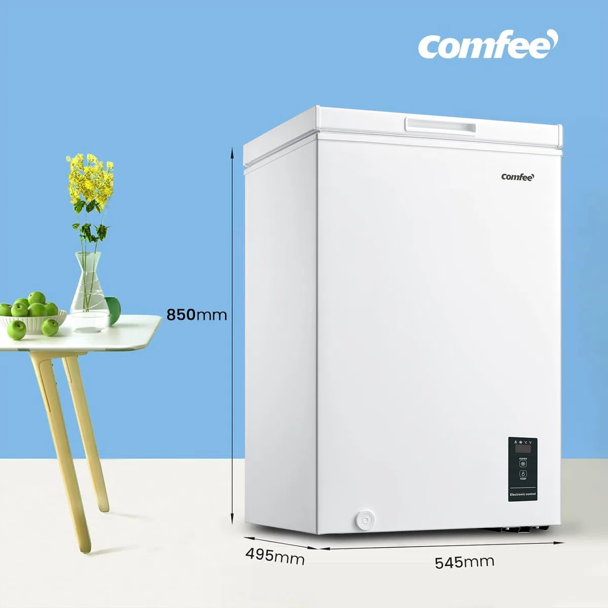 COMFEE' RCC100WH2(E) Congelatore a pozzetto, 99 Litri, Libera installazione, Silenzioso 38 dB, Sistema di raffreddamento D+, Controllo digitale, Adatto a vari scenari, Bianco