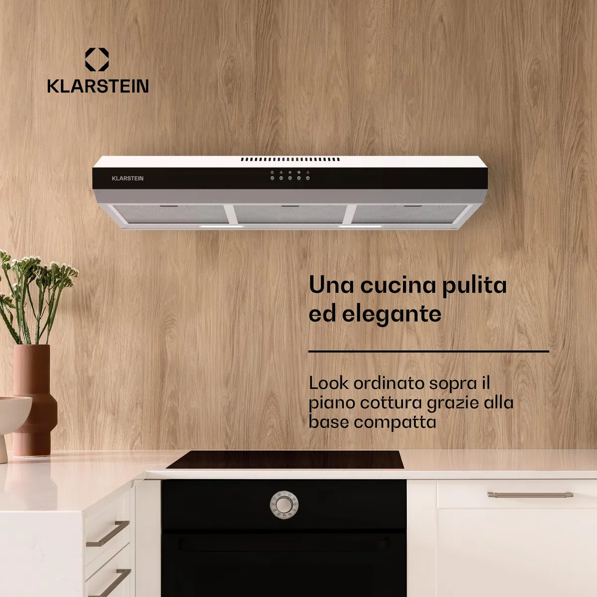 Klarstein Contempo 90 Cappa Aspirante da Incasso, 90cm, 200 m³/h, LED, Filtri ai Carboni Attivi, Argento