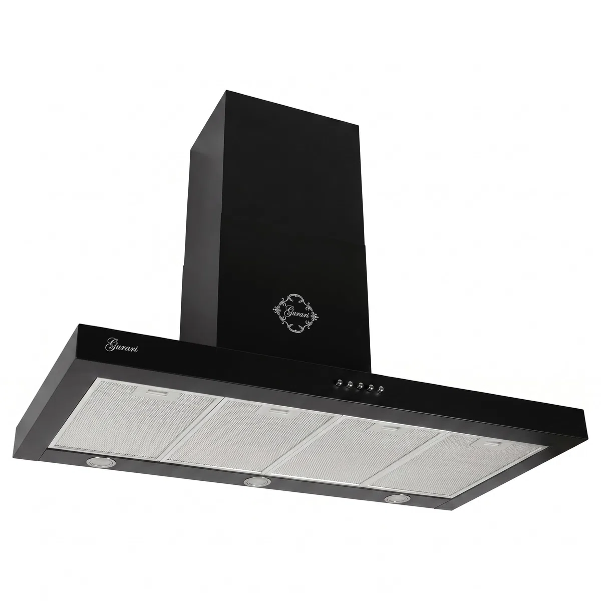 Gurari Cappa aspirante da 120 cm GCH F 118 120 BL • Cappa da parete nera • Cappa per camino 1000 m³/h • Cappa aspirante a parete con illuminazione a LED • Filtro antigrasso in metallo • Classe