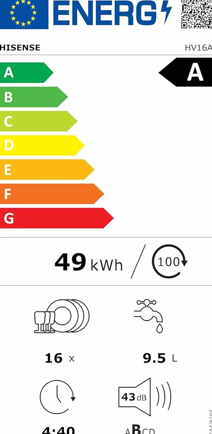 Hisense Lavastoviglie da Incasso 16 Coperti Motore Inverter Silenzioso 43 dB Classe A