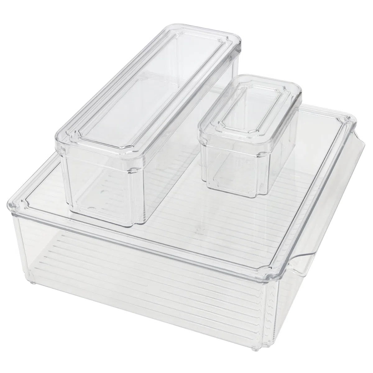 HAKZEON Confezione da 10 contenitori trasparenti per frigorifero con coperchi, scatole impilabili per frigorifero con fori di scarico, organizer in plastica per congelatore Set di contenitori per frig