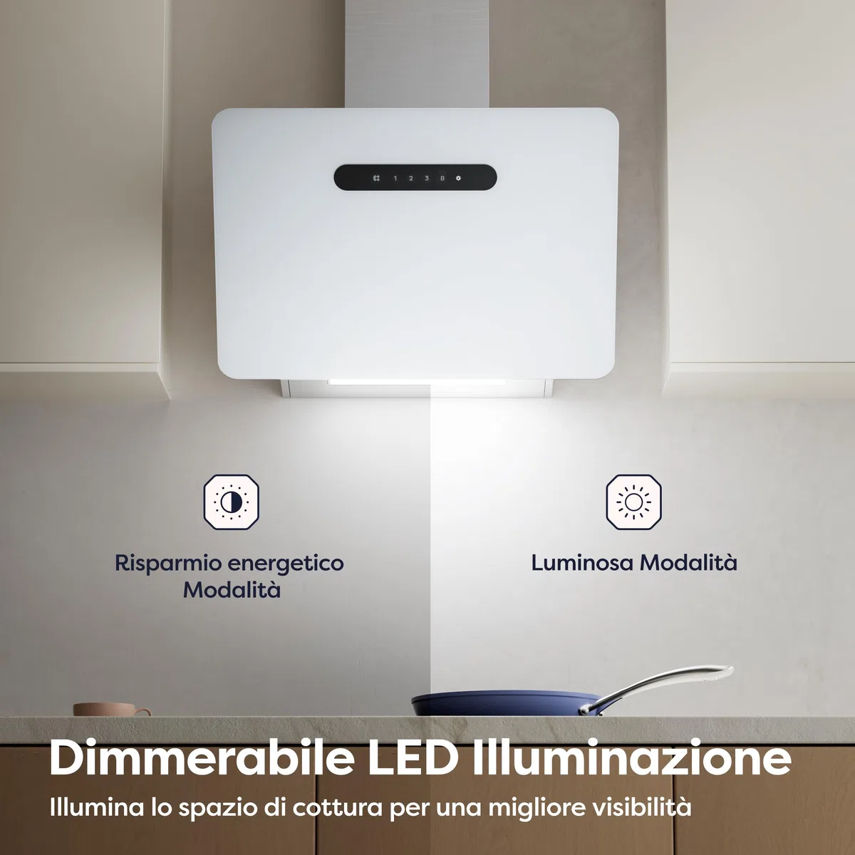 Ciarra A+++ Cappa Aspirante 60cm 650 m³/h - APP WiFi Connessa - Cappa Inclinata - 3 Velocità - Filtri al Carbone Inclusi - Evacuazione o Riciclaggio - Bianco -CBCW6736K