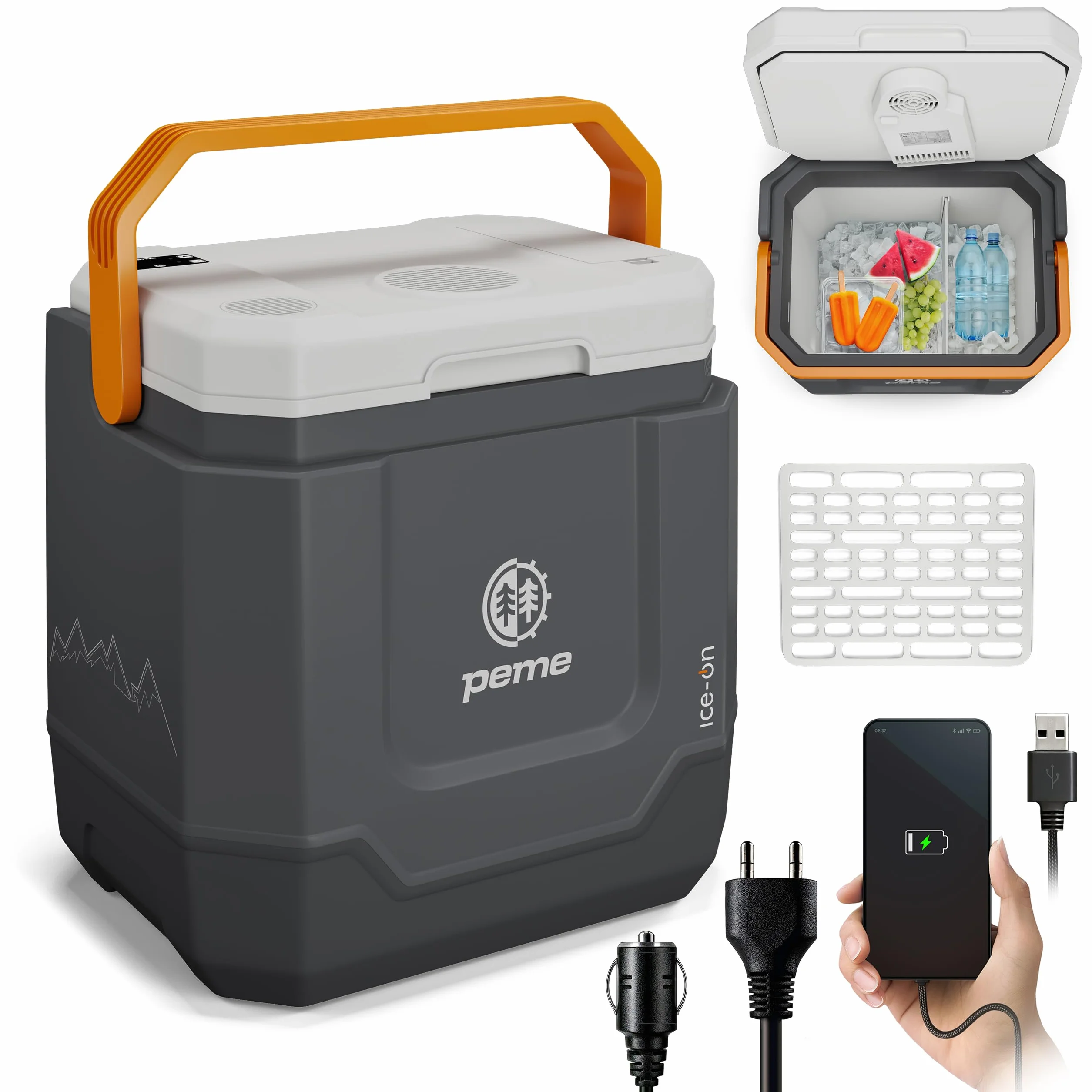 peme Frigorifero Portatile Elettrico Congelatore Termoelettrico Frigo Campeggio Auto 12v 220v Doppia Alimentazione per Camper Ricaricabile Congelatori Viaggio con Speaker Car Fridge USB - 31,5L Trip