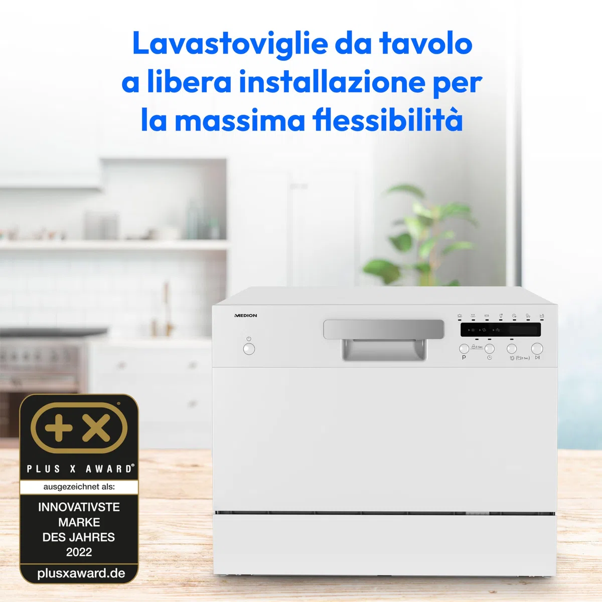 MEDION Mini lavastoviglie (capacità 6 coperti, 6 programmi di lavaggio, programma ECO, display a LED, 47 dB, MD 37496)