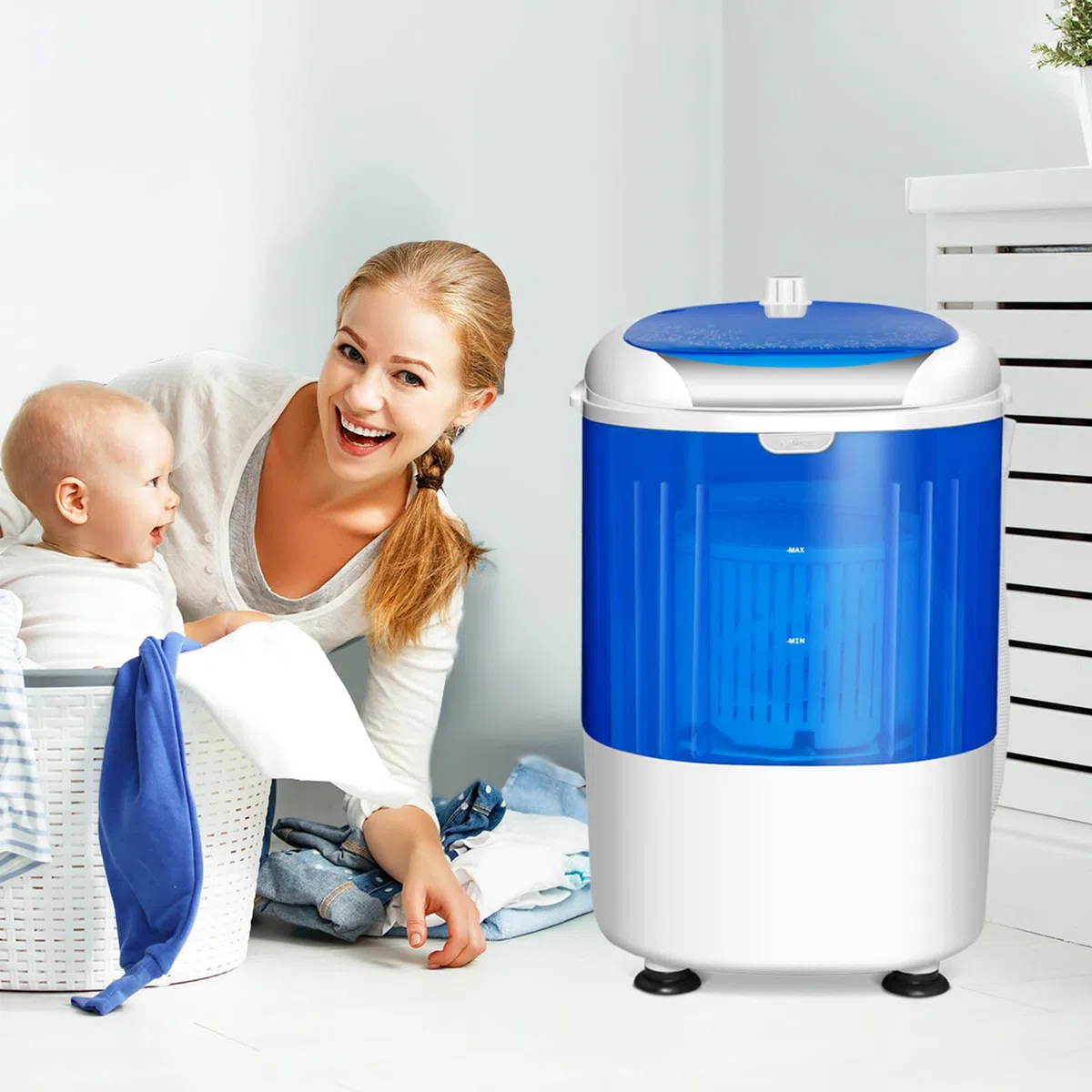 COSTWAY Mini Lavatrice con Centrifuga, Semi Automatico, Lavatrice Compatta Portatile con Funzione Timer, Ideale per Dormitorio e Campeggio, 2,5 kg, 170 W