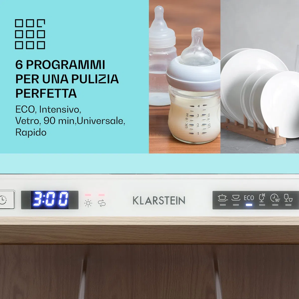 Klarstein Amazonia 6 Secret Lavastoviglie Incasso Completamente integrato A+ 174 kWh/anno Larghezza 55 cm 6 posate 6 programmi Aquastop