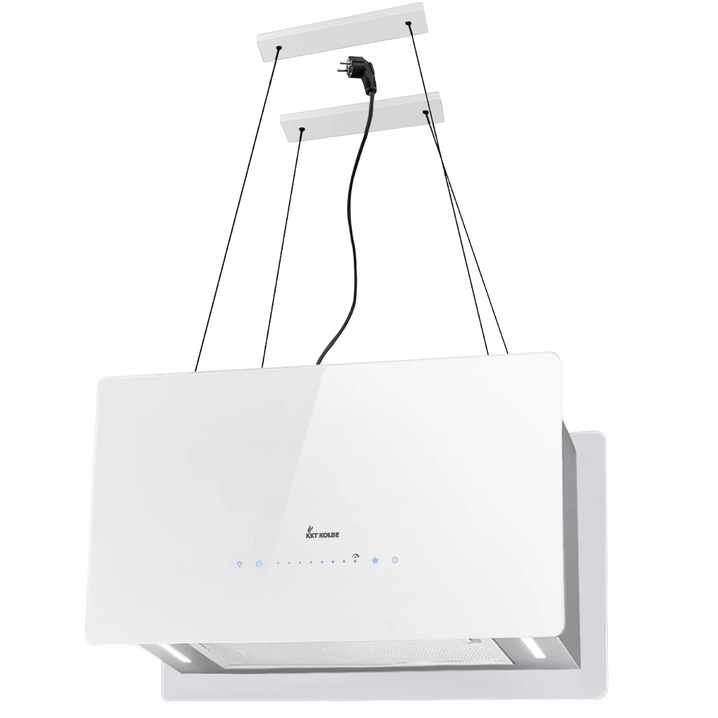 Cappa aspirante 60 cm | Cappa Isolotto | acciaio inossidabile | vetro bianco | Operazione di tocco | CUBE60W