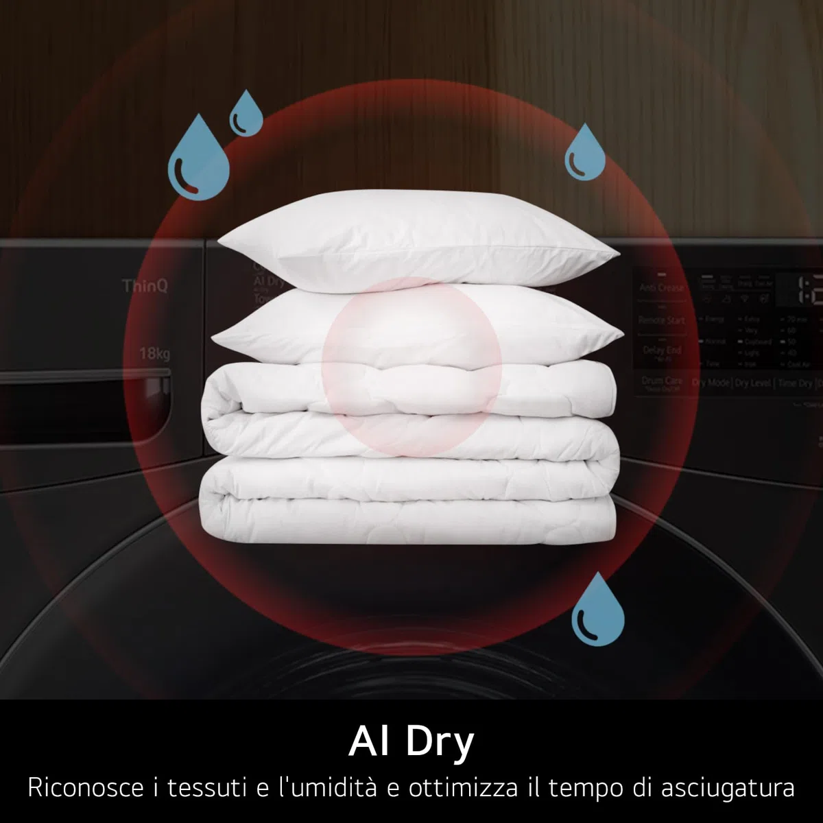 LG RNX5009NWWB Asciugatrice 9Kg Pompa di Calore DUAL Inverter, Classe B, Asciugatura AI Dry con Intelligenza Artificiale, Wi-Fi, Serie X5, Motore Direct Drive, Allergy Care, Essence White