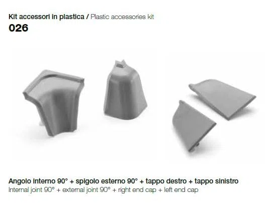 Alzatina per Piani da Cucina in PVC rivestita in alluminio , spalletta per Top con la seguente Misura = 240 cm Compresa di 1 Tappo SX, 1 Tappo DX, 1 Angolo SX, 1 Angolo DX, Colore Alluminio Spazzolato
