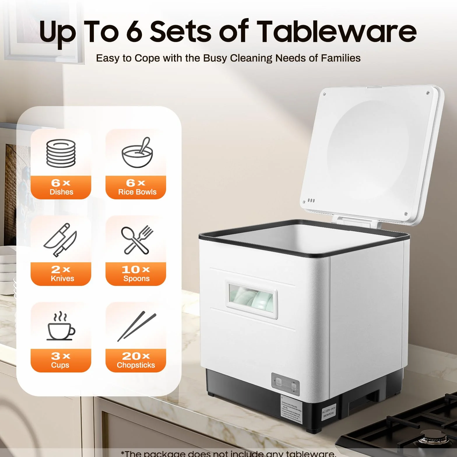 Lavastoviglie in acciaio inox, mini lavastoviglie da tavolo, 800 W, 220 V, per piccole cucine, bianco