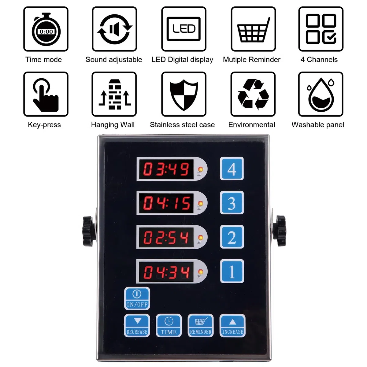 Timer di Cottura, Timer Commerciale a 4 canali, Timer da Cucina, Timer da Cucina for polli - Promemoria Orologio Timer Ristorante in Acciaio Inossidabile, Eventi Multipli con Allarme Rumoroso
