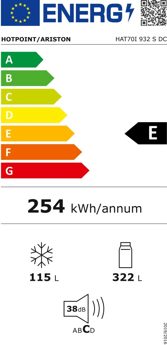 Hotpoint Ariston HAT70I 932 S DC, Frigorifero Combinato Libera Installazione, Capacità 437 L, Acciaio Inox. Dimensioni: 185x 70 x 65.5 cm, Classe Energetica E