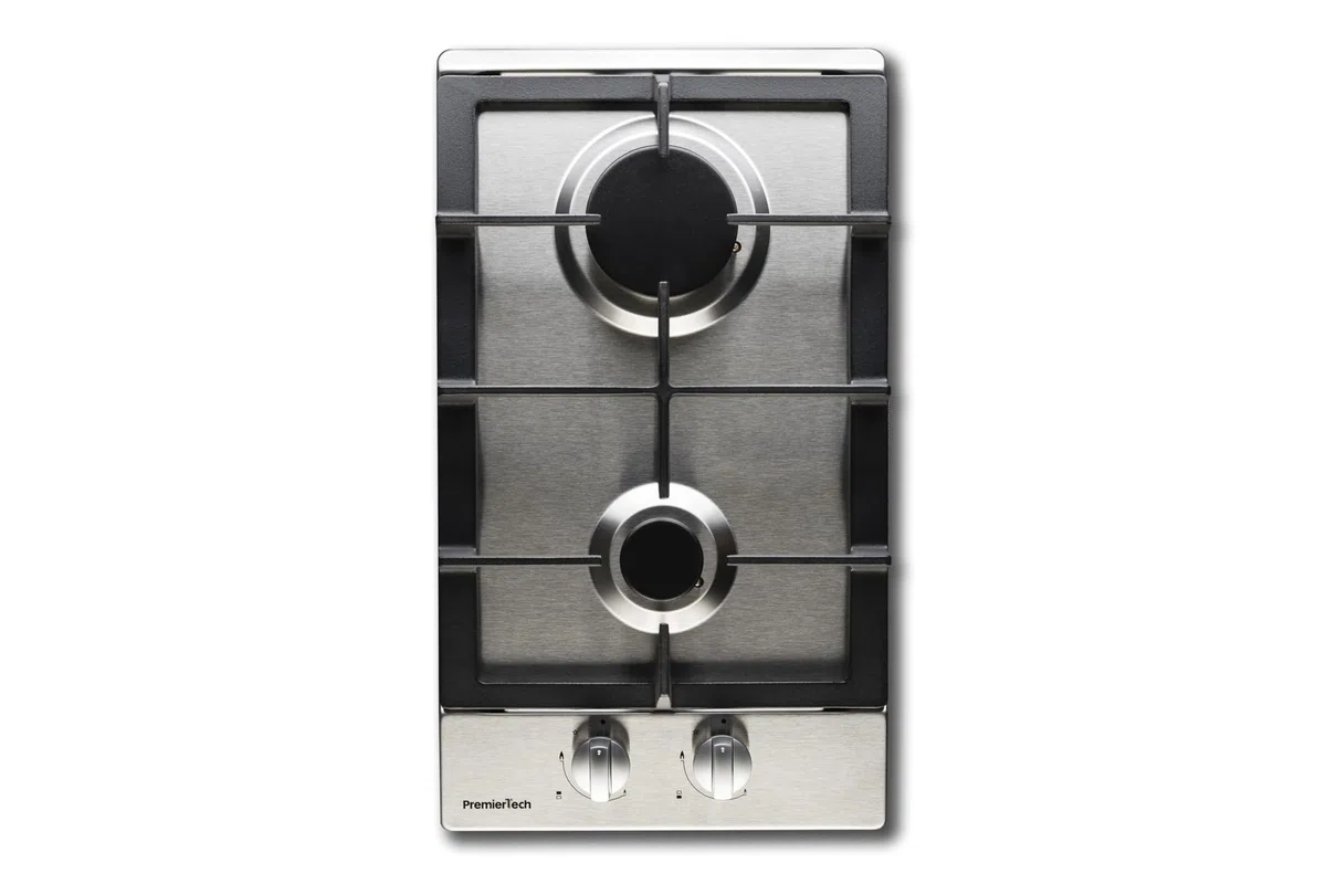 PremierTech Piano Cottura a Gas, 2 Fuochi, 30cm, Domino, Acciaio Inox, Supporto in Ghisa Professionale, predisposto Metano e kit ugelli GPL inclusi, da Incasso, PC2G30