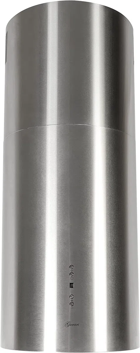 GURARI Cappa isola 385 36 IS Pr, cappa rotonda 36 cm, acciaio inossidabile, cappa a a soffitto, 1000 m³/h, base in vetro bianco, 4 livelli, display LED, estrazione del bordo