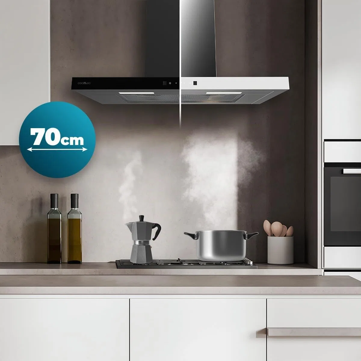 Cecotec Cappa Aspirante a T Bolero Flux TT 704400 Inox A++, 70cm, 413,3m³/h Aspirazione, Classe A++, Controllo Touch Invisibile, Hand Movement Control, Funzione Booster, Filtri Lavabili