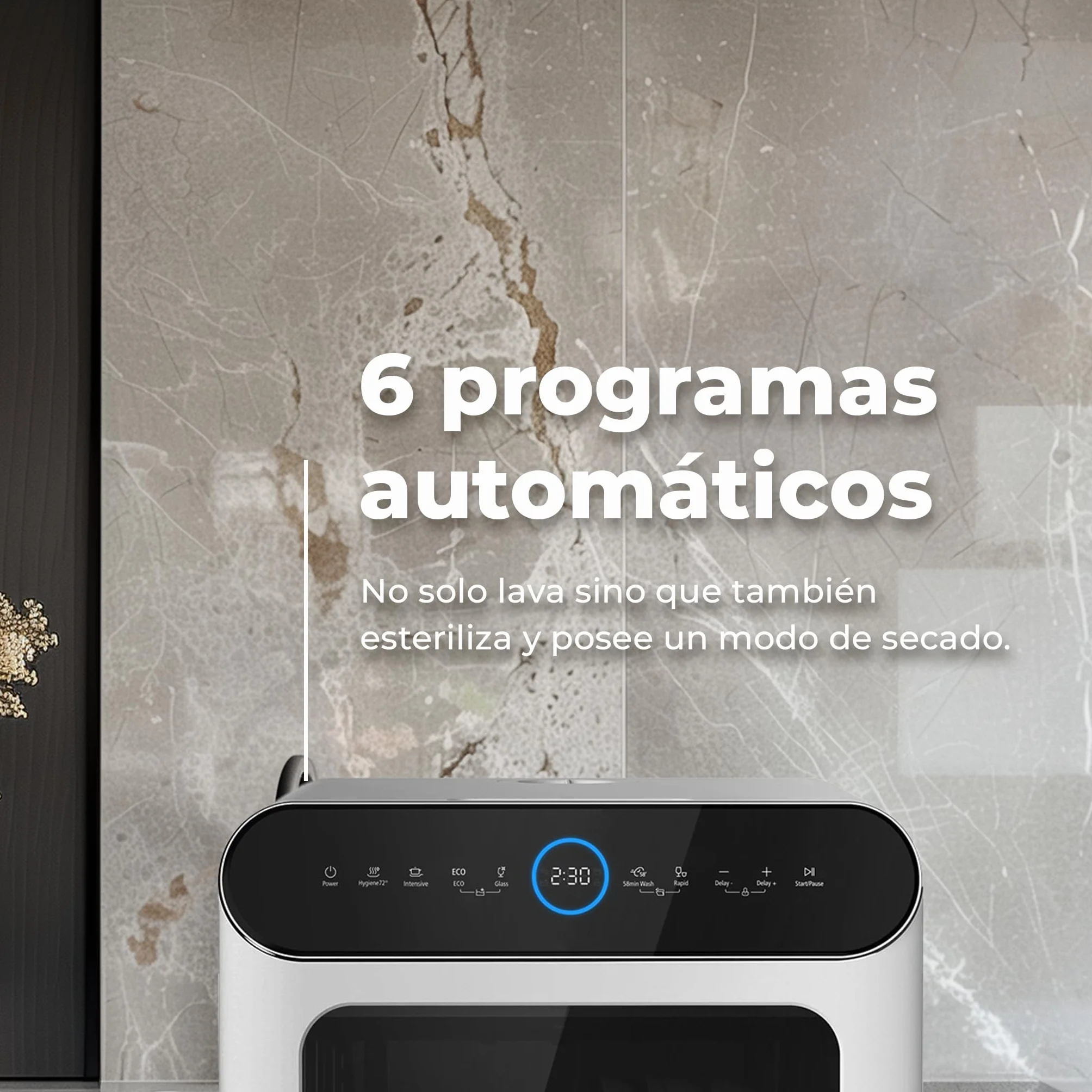 EVVO Lavastoviglie di piccole dimensioni compatte e senza installazione, da tavolo o da lavoro, 2 servizi, 6 pogrammi, asciugatura extra, programma ECO, programma auto-lavaggio, programmabile, mini D