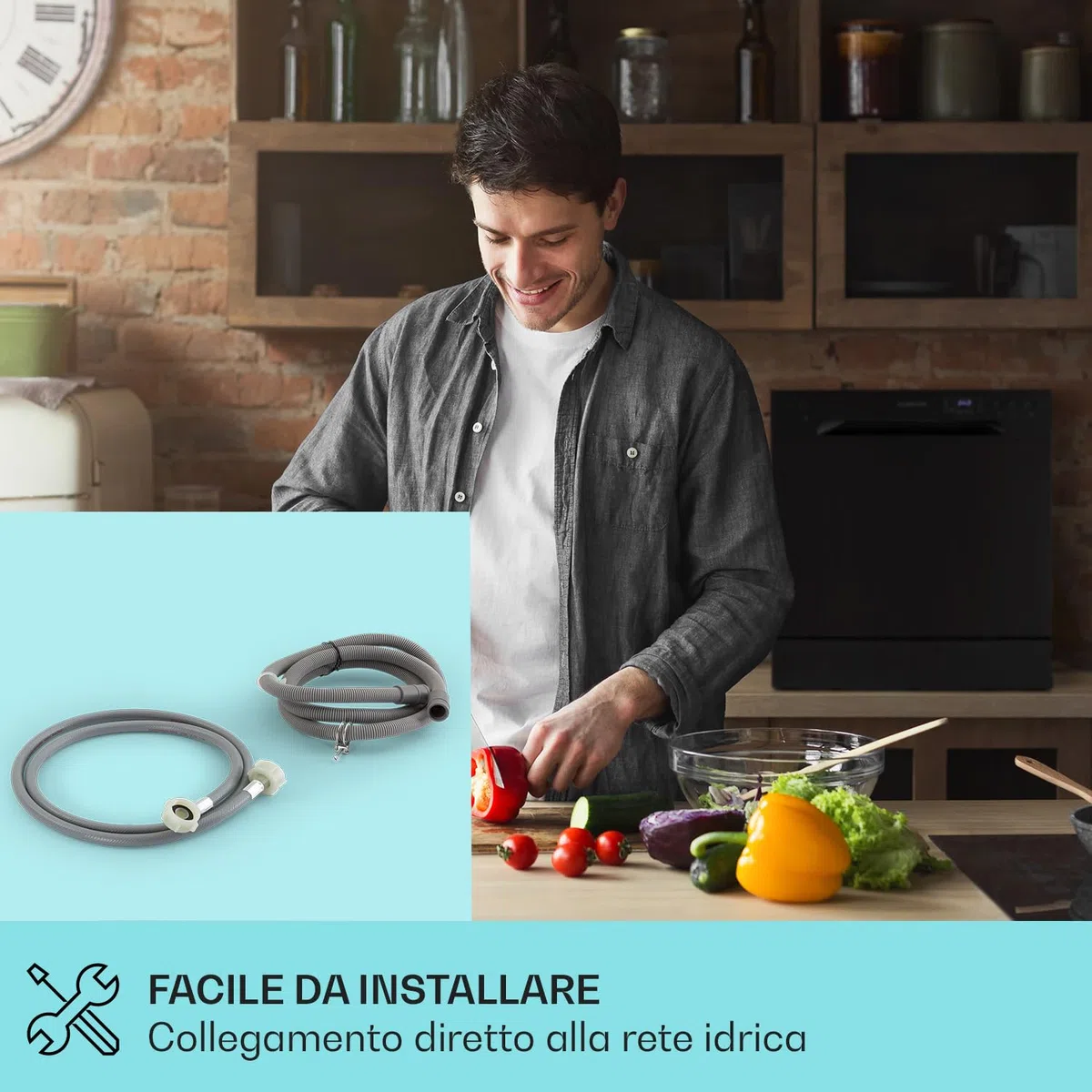 Klarstein Lavastoviglie 8 Coperti, Libera Installazione Silenziosa con 6 Programmi di Lavaggio, Lavastoviglie Mini da Tavolo Compatta e Facile da Installare, Acciaio inossidabile, Antracite