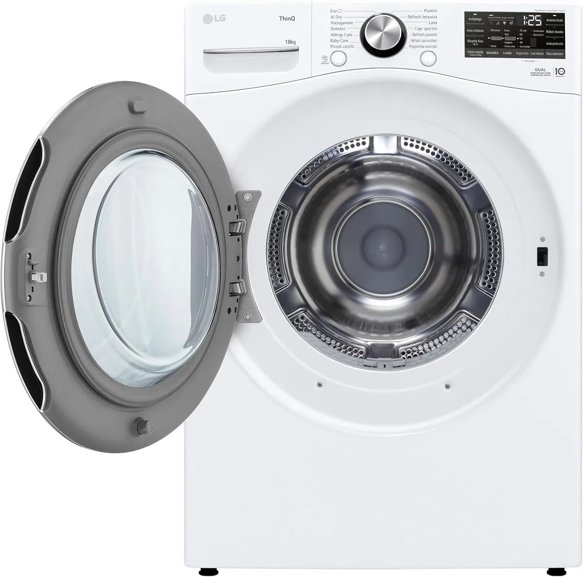 LG RH18U8AVCW Asciugatrice Smart 18kg, Classe A+++, Pompa di Calore DUAL Inverter, Motore Direct Drive, Intelligenza Artificiale AI Dry, Condensatore Autopulente, Wi-Fi, Serie U8, Bianca
