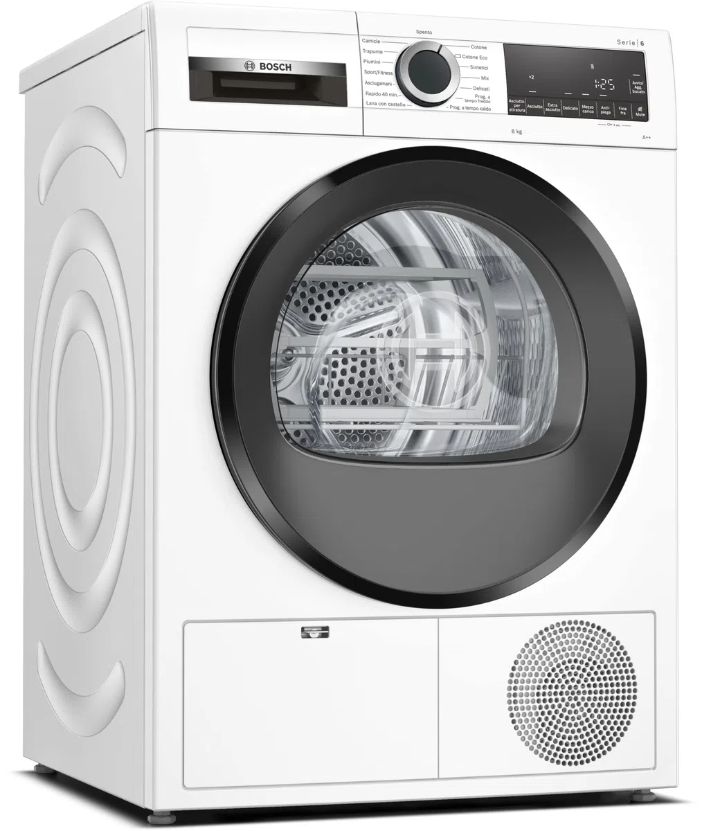 Bosch WQG23100IT Serie 6, Asciugatrice a pompa di calore, capacità 8 kg, EasyClean, Cestello Lana, Auto Dry, Programma Rapido