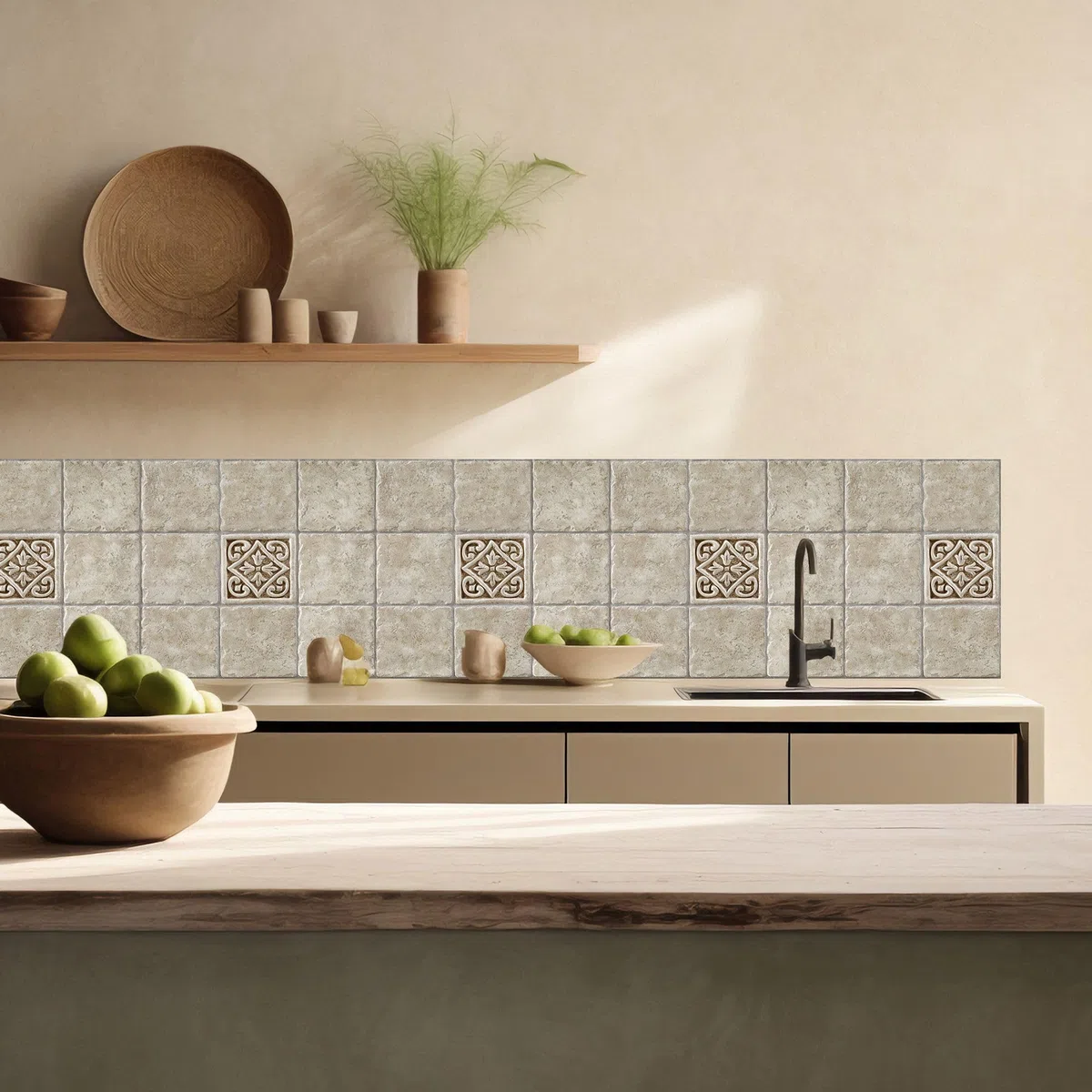 Lupia Pannello Paraschizzi Schienale Cucina con decorazione stampata, TILES BROWN CLASSIC, in Alluminio composito, Facile da applicare, Lavabile Ignifugo Resistente all'Acqua 260xH62,5 cm