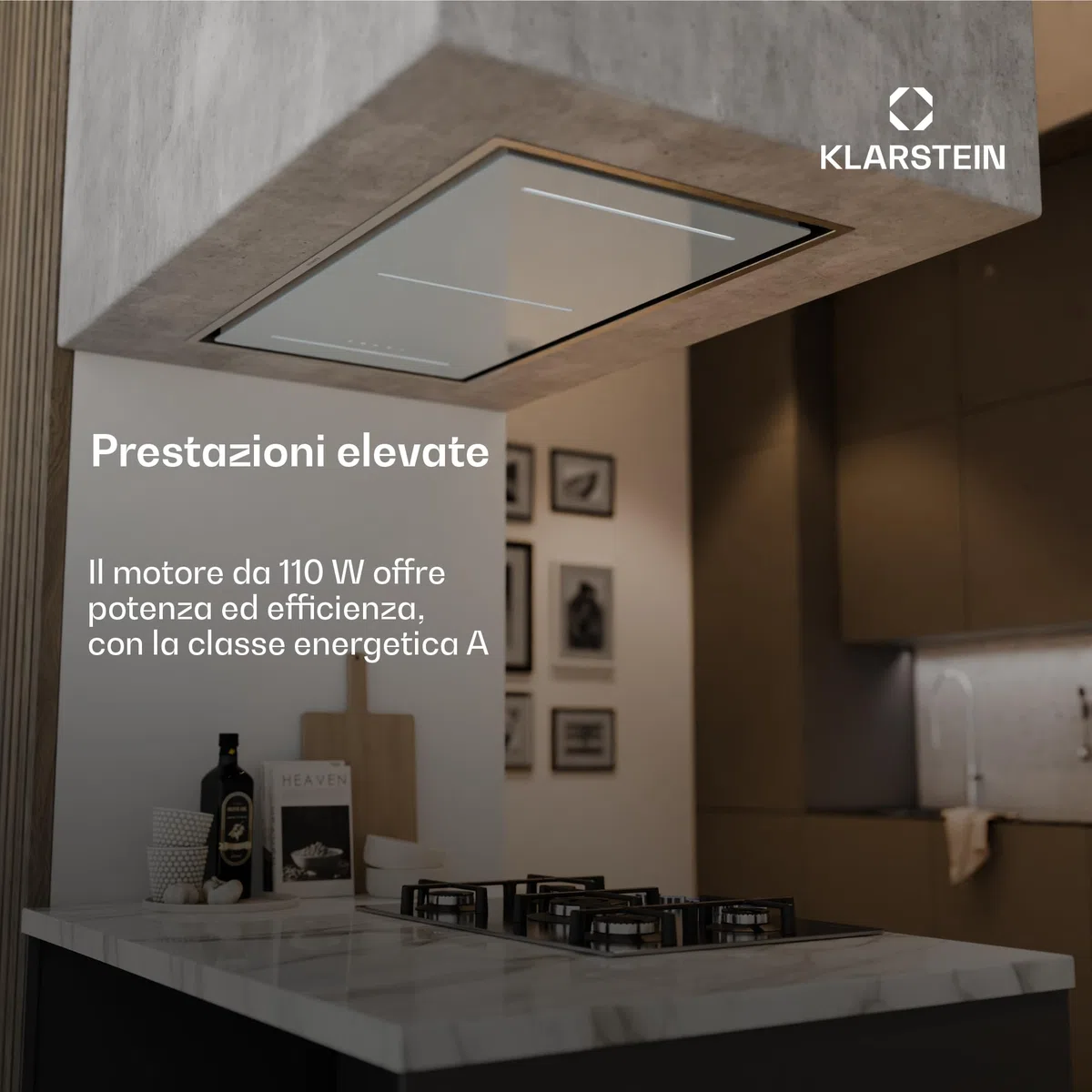 Klarstein LuxeAir - Cappa Aspirante, 750 m³/ora, Efficienza Energetica: A, Motore: 110W, Controllo Touch & WiFi, LED: 6000K, Filtri Antigrasso in Alluminio, Cappa da Cucina, Nero
