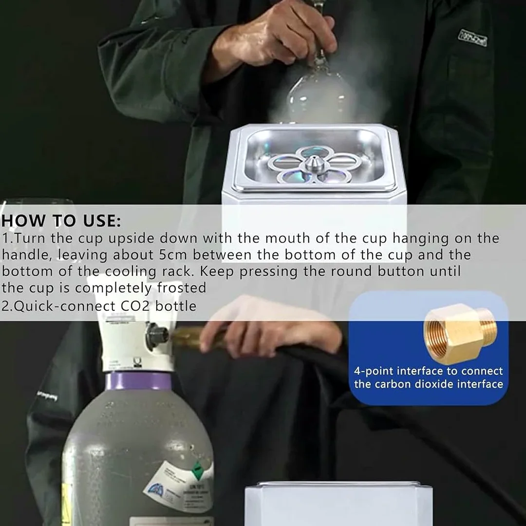 Refrigeratore per Bicchieri CO2,Glass Chiller Istantaneo,Congelatore Rapido in 6 Secondi a -40°c con Luce LED, Refrigeratore per Bicchieri da Bar per Vino, Cocktail, Champagne, Birra
