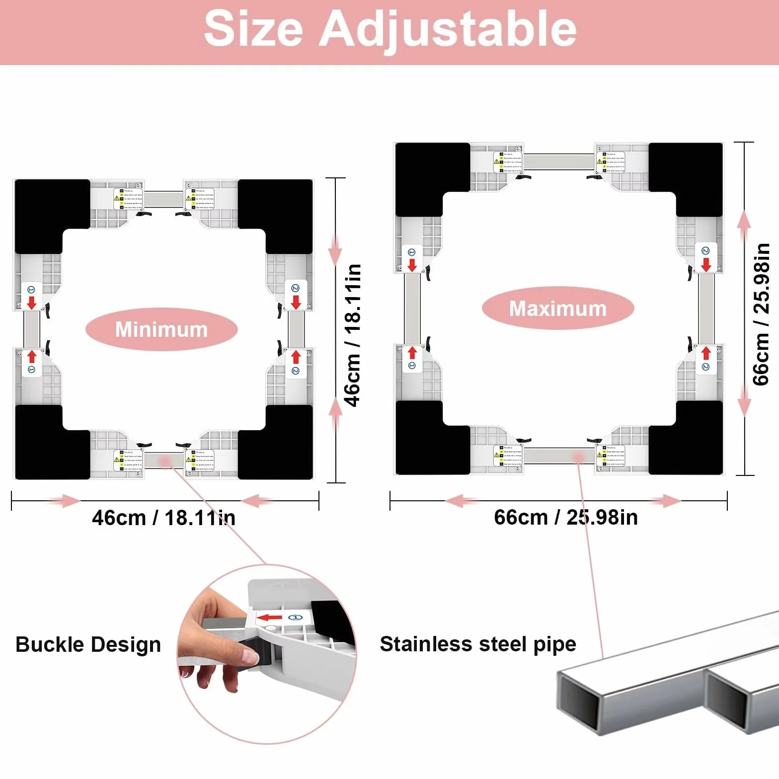 NIUXX Kit di Accatastamento per Lavatrici, Universale con Cinghie Cricchetto, Telaio Intermedio per 46-66 cm