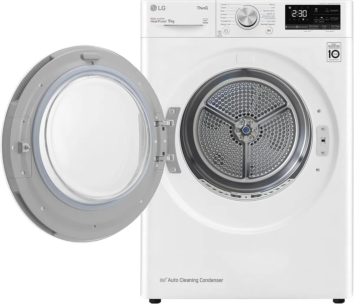 LG RH90V9AVHN Asciugatrice Smart a Carica Frontale 9 Kg, Classe C, Condensazione con Pompa di Calore, Wi-Fi con SmartThinQ, Eco Hybrid, Allergy Care, 60 x 69 x 85 cm - Bianco