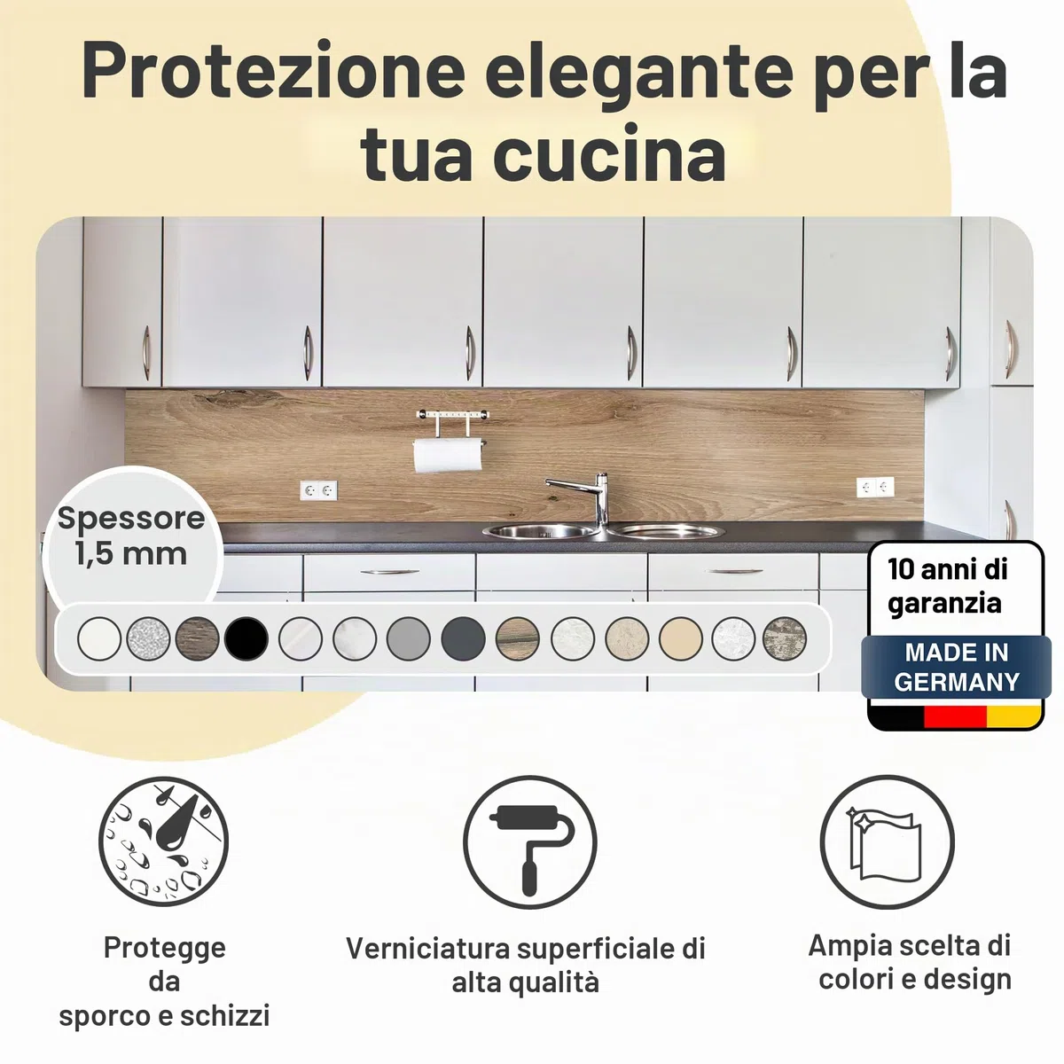 WALLando Pannello posteriore della cucina di alta qualità, dimensioni personalizzate – Rivestimento da parete in PVC facile da montare per la cucina – Paraspruzzi resistente al calore in pannelli di