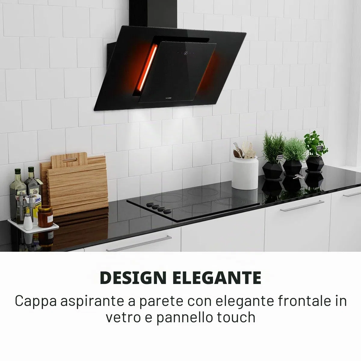 Klarstein Eleonora - Cappa Aspirante Inclinata, Classe Energetica A++, Capacità: 426m³/h, Touch, Luce Ambiente RGB, 60dB, Ricircolo/Scarico, Luce LED, Filtro Antigrasso, 90cm, Nero