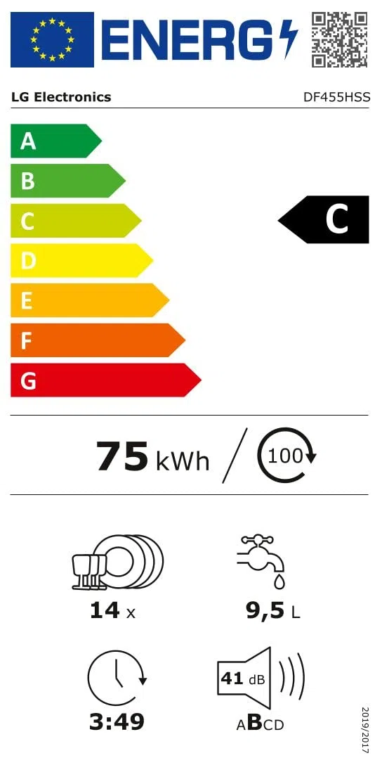 LG DF455HSS Lavastoviglie Libera Installazione, Serie 4, 14 coperti, Sistema QuadWash a 4 Bracci Irroratori, Vapore TrueSteam, Apertura Automatica della Porta, 3° Cestello per le Posate, Wi-Fi, Grigia