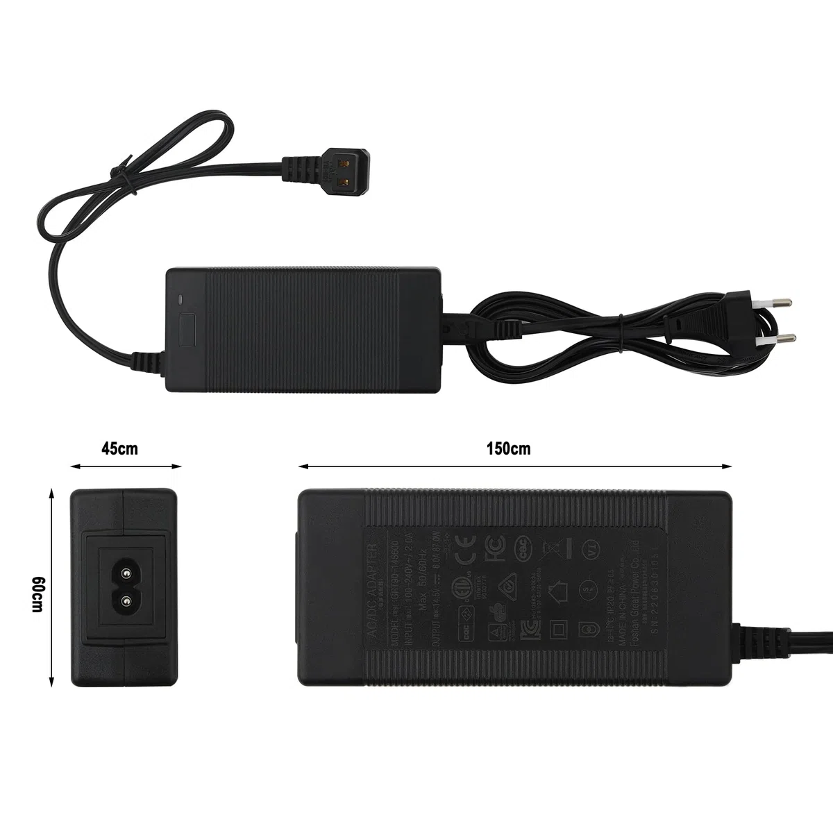 WOLTU Adattatore di Alimentazione AC per Mini Frigo, Cavo di Corrente 1,5m, Convertitore di Tensione 0,6m, da 100-240V a 14,5V, Portabile, per Uso Domestico