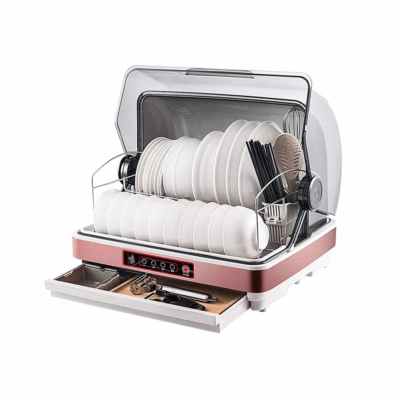 Lavastoviglie Portatile, Lavastoviglie da Tavolo, Mini, Doppio Ingresso Acqua, 6 Modalità di Lavaggio, Bianco, Acciaio Inossidabile, Installazione Libera, 42L, 5.95 kg