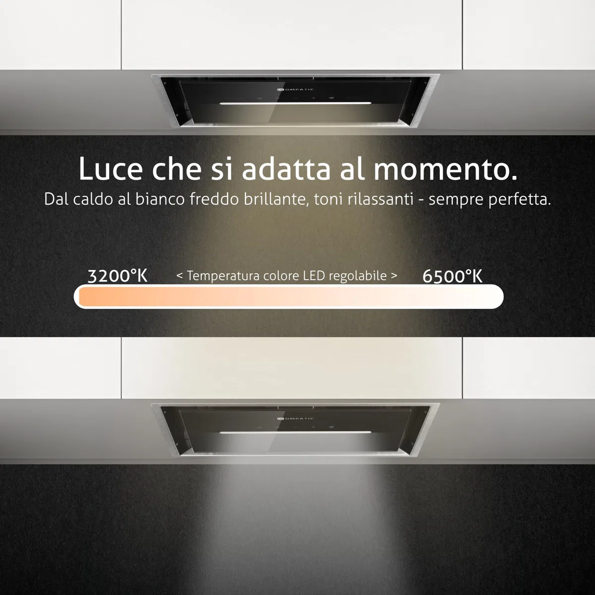 HANA 40 KPHN40BIS Cappa aspirante Incasso, A++, Controllo gestuale, Touch, Telecomando, Modalità purificazione aria, 450 m³/h, LED dimmerabile, Regolazione temperatura colore, 40 cm
