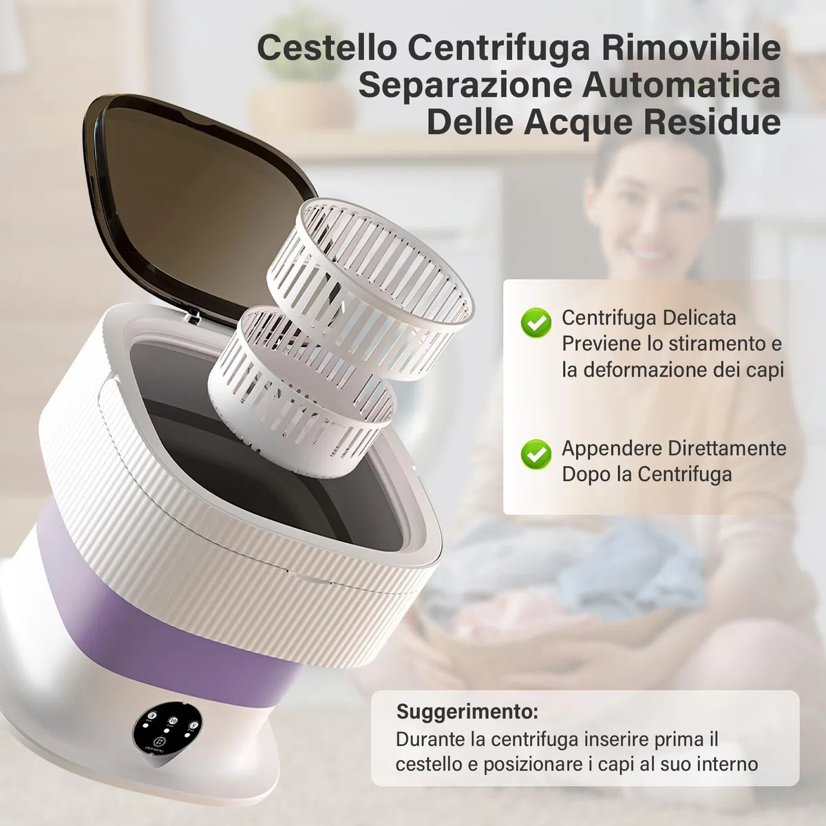 Lavatrice con Funzione Centrifuga – Lavatrice con Controllo Touchscreen, 3 Programmi di Lavaggio, Funzionamento Silenzioso, per Appartamento, Residenza Studentesca, Campeggio e Viaggio