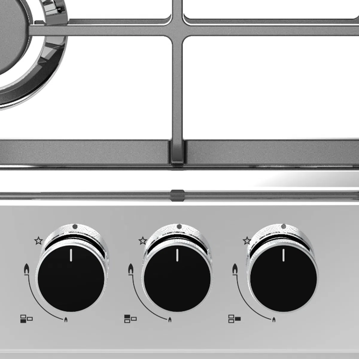 KKT KOLBE Piano cottura a gas da 44,5 cm, autonomo, 6,2 kW, 3 fuochi, regolabile in continuo, zona wok, senza cornice, controllo a manopola, supporti in ghisa, acciaio inox, gas propano, gas naturale