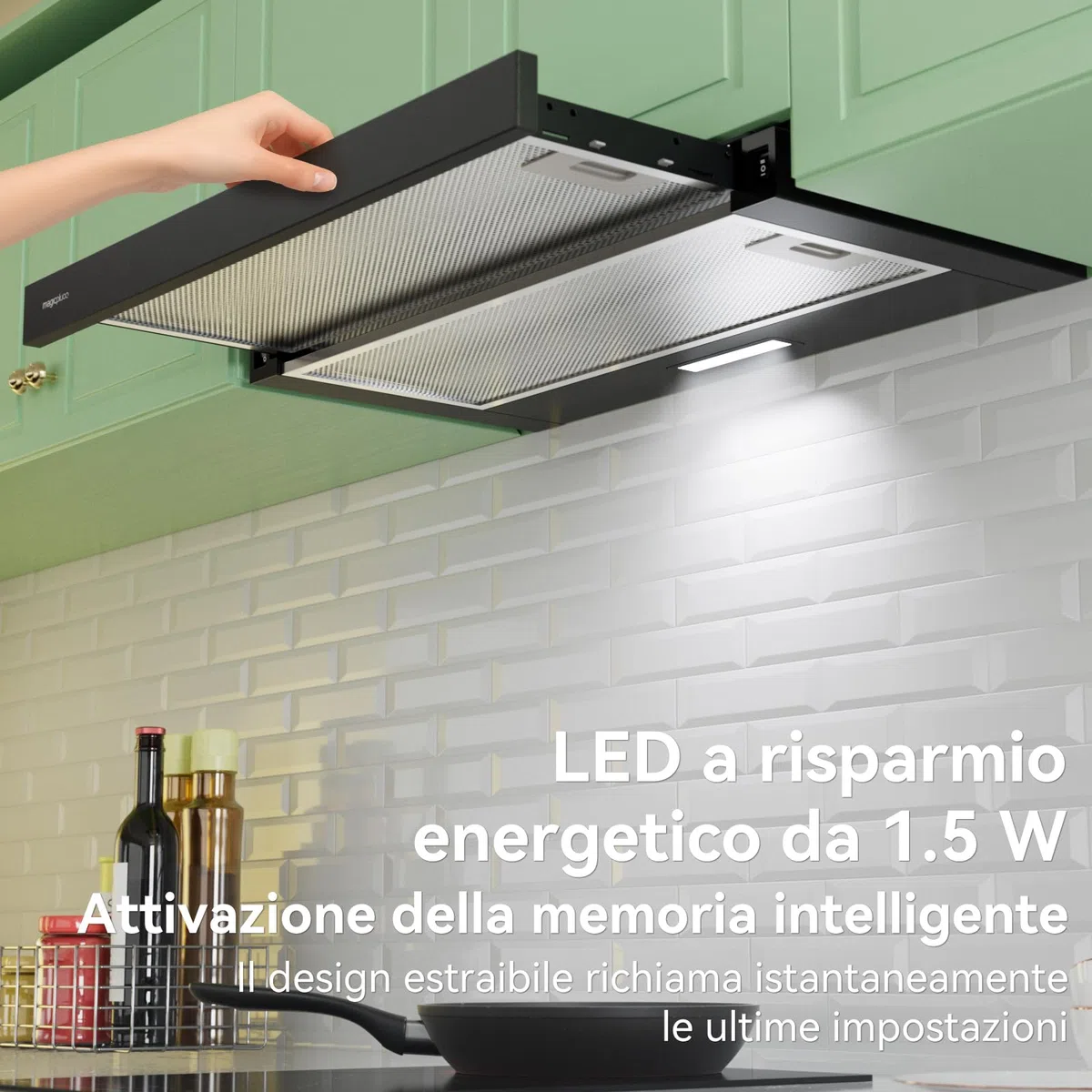 magicplux Cappa aspirante Telescopica 60 cm Nero – 370 m³/h, Classe A, LED, 60/65 dB, Estrazione/Ricircolo, Filtro al Carbone Incluso