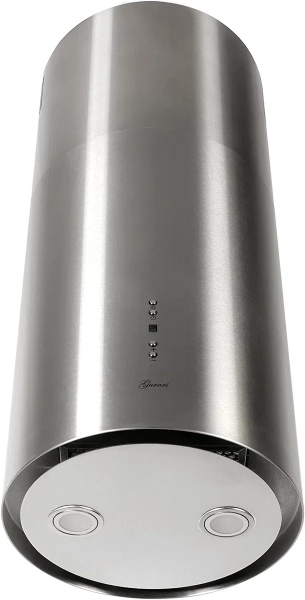 GURARI Cappa isola 385 36 IS Pr, cappa rotonda 36 cm, acciaio inossidabile, cappa a a soffitto, 1000 m³/h, base in vetro bianco, 4 livelli, display LED, estrazione del bordo